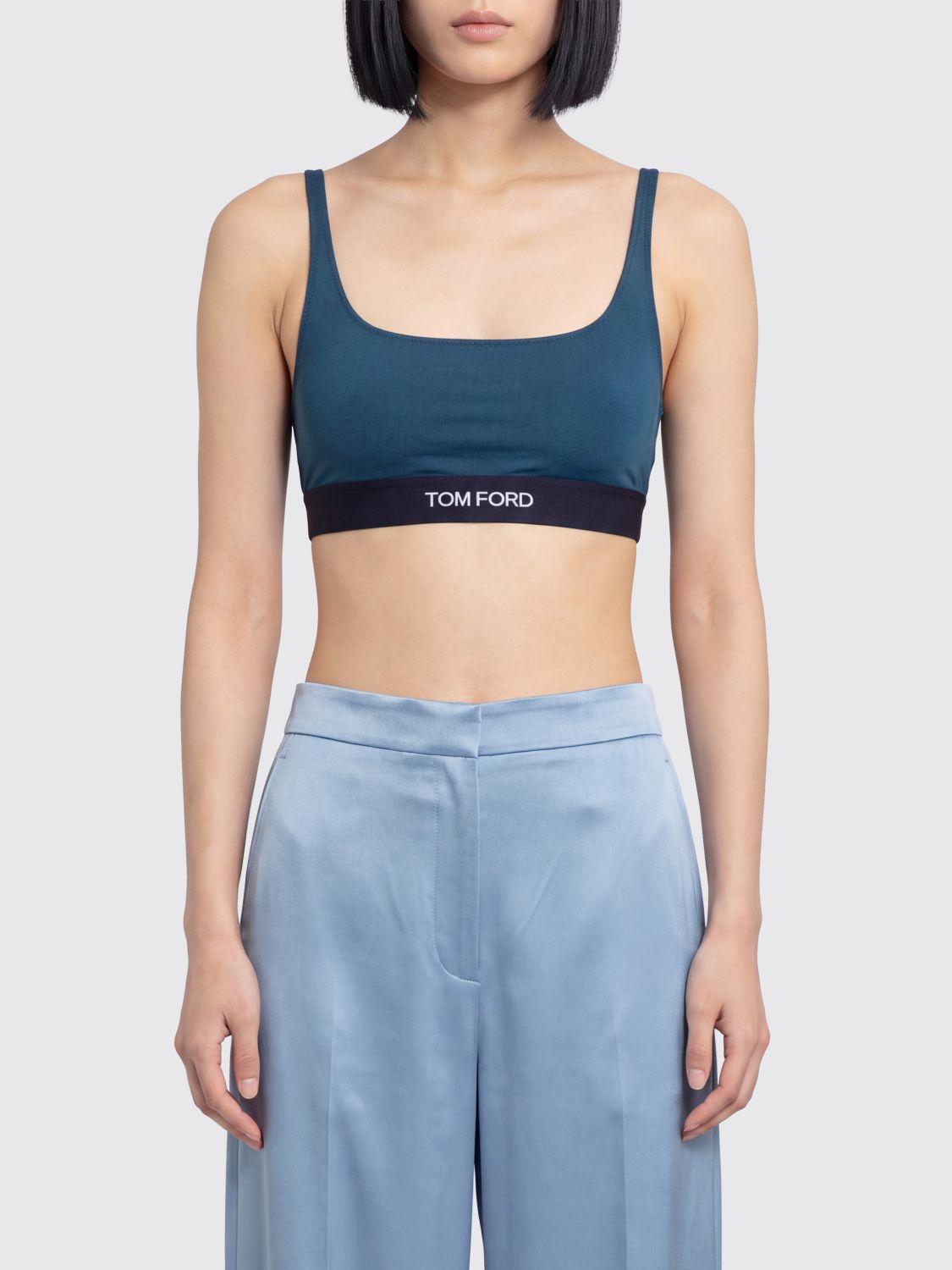 TOM FORD Top bralette cropped in modal con banda logo a contrasto