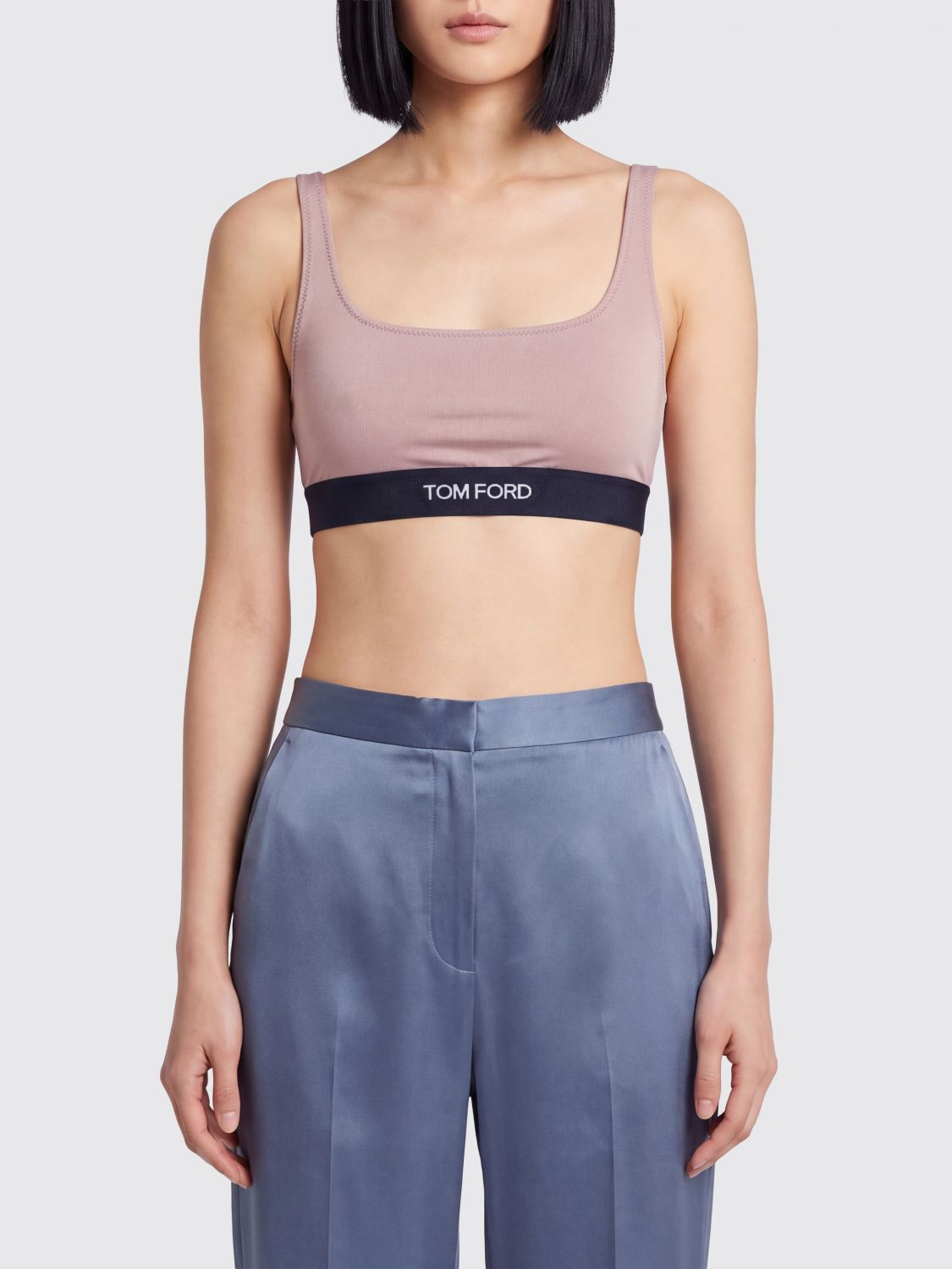 TOM FORD Top bralette cropped in modal con banda logo a contrasto
