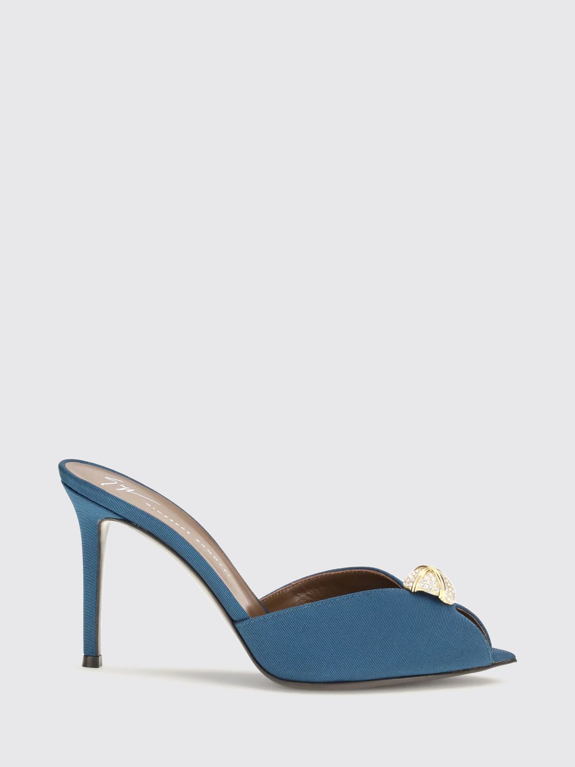 GIUSEPPE ZANOTTI Embroidered Twill Mules with Crystals