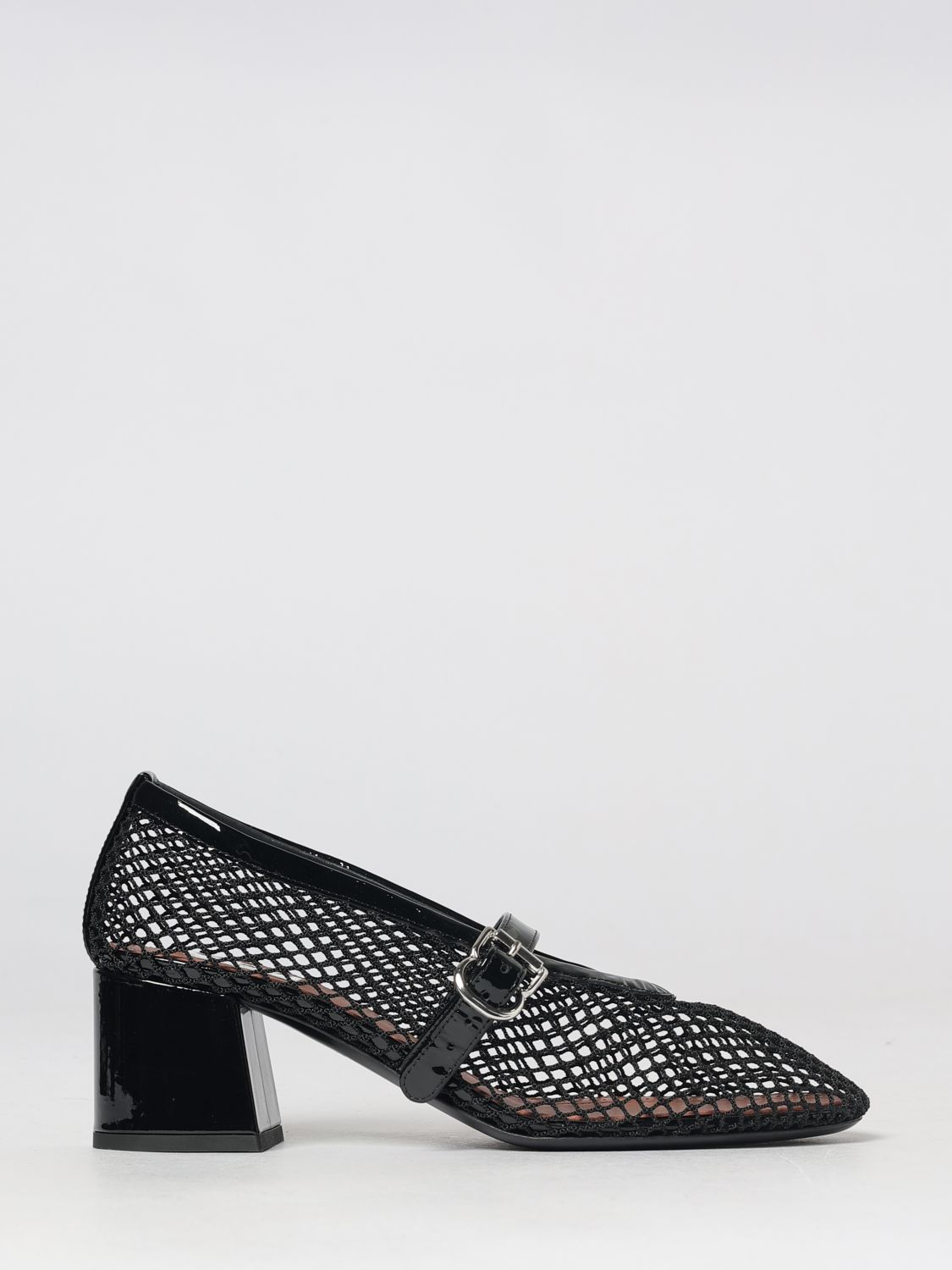 ALAÏA Mary Jane Court Shoes in Patent Leather and Mesh with a Medium Block Heel