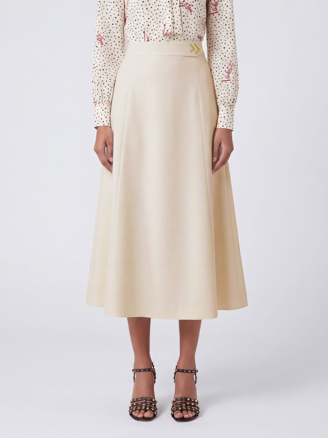 Valentino Garavani High-waisted Flared Midi Skirt In Wool And Silk In Neutral
