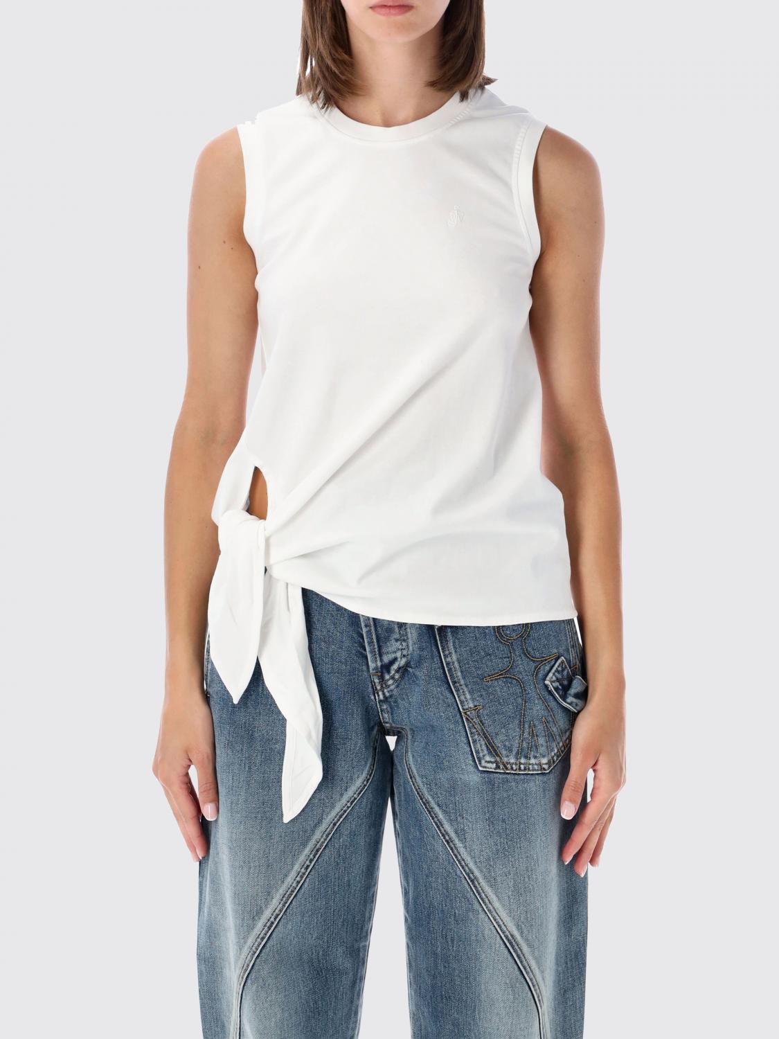 JW ANDERSON Sleeveless Asymmetrical Cotton Top with Tie Details