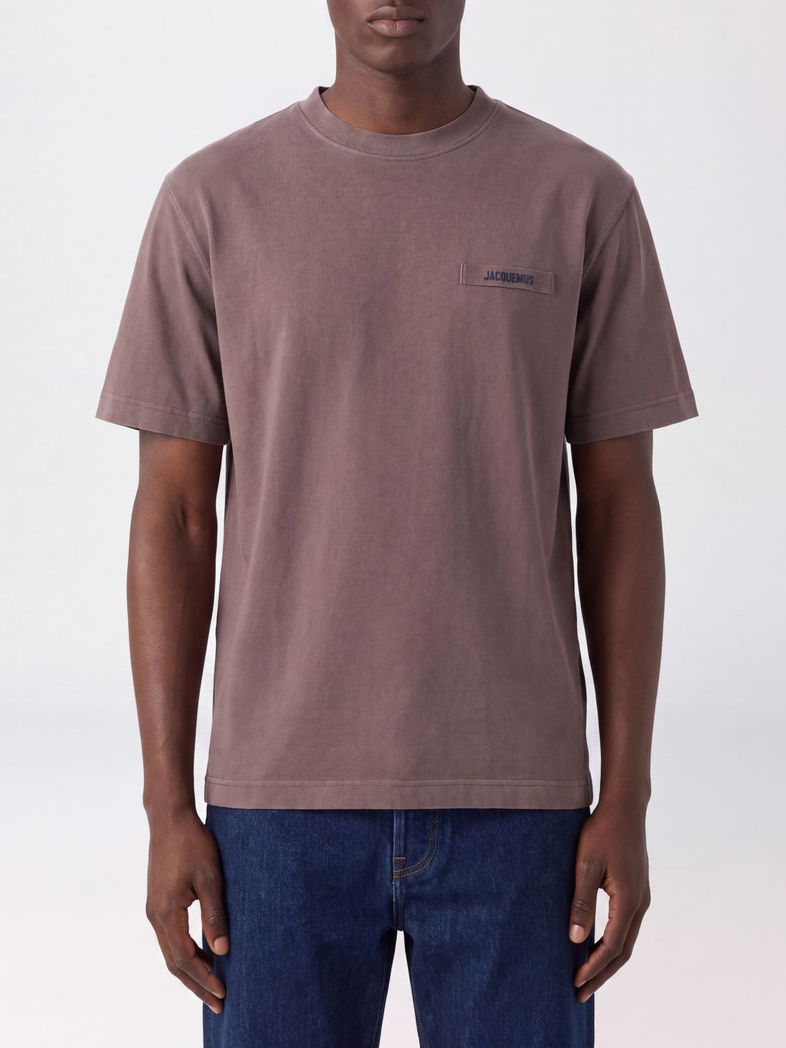 JACQUEMUS T-shirt in cotone a girocollo con logo applicato a contrasto
