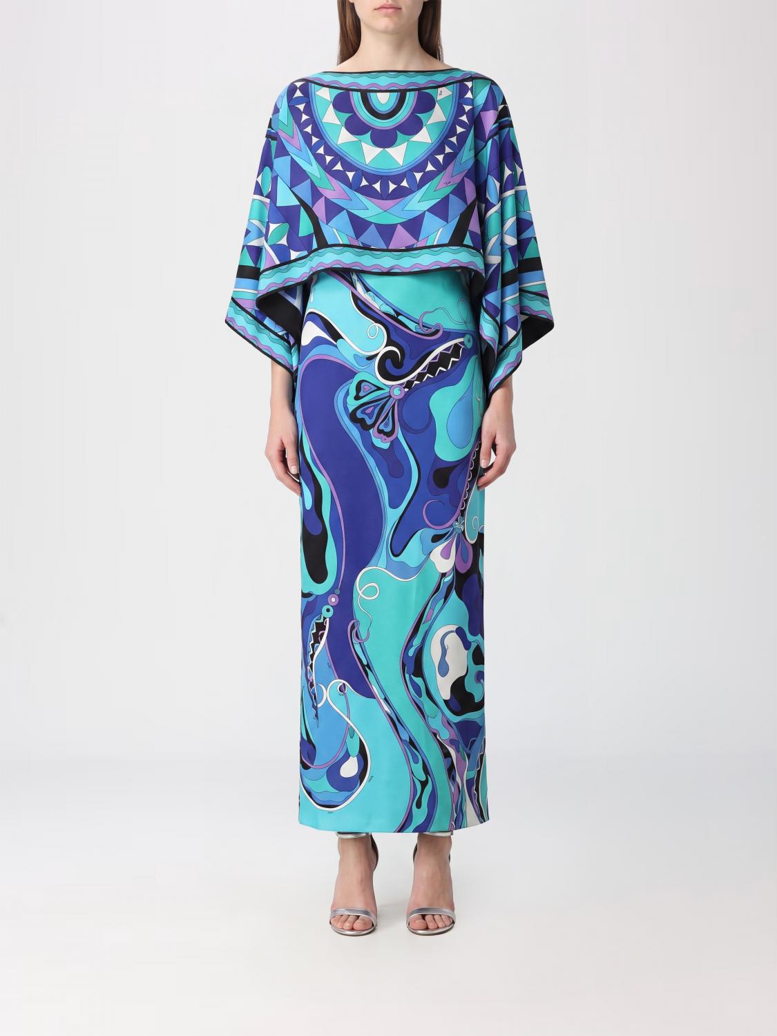 PUCCI Graphic Print Silk Long Evening Gown with Back Slit