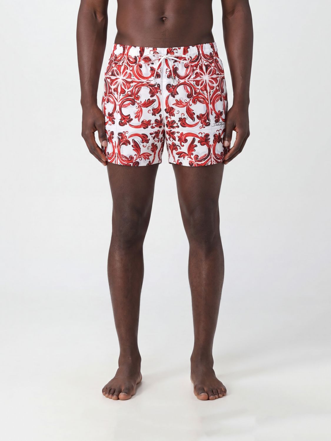 DOLCE & GABBANA Shorts da mare con stampa Maioliche e vita logata