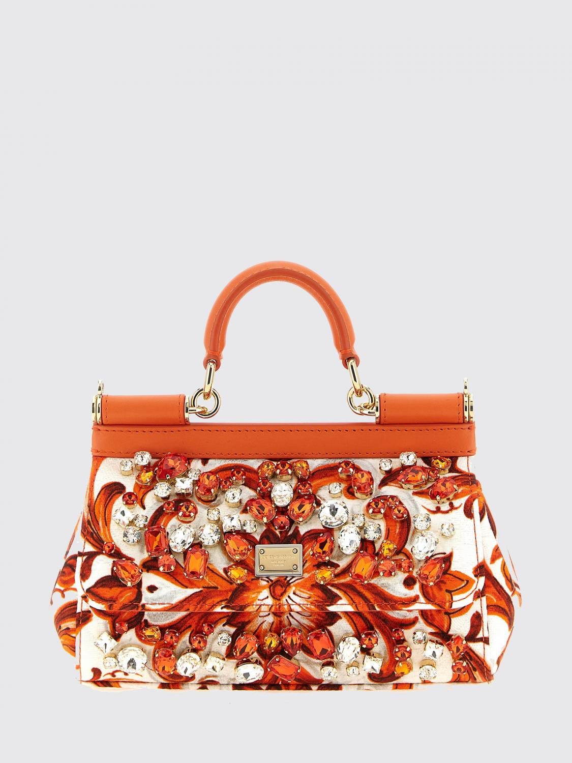 Dolce & Gabbana Sicily Mini Calfskin Leather Bag with Maiolica Print and Crystals · OS