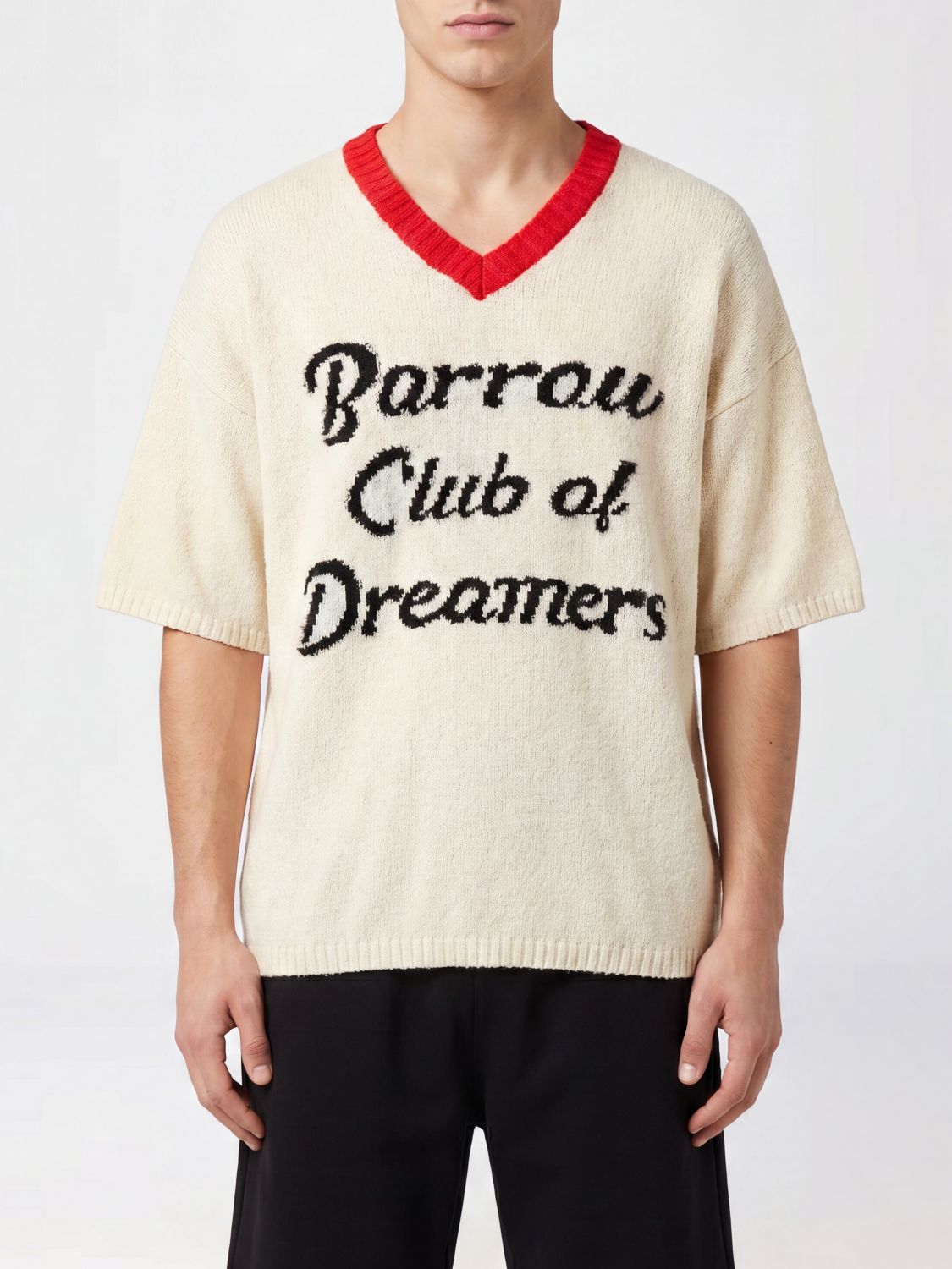 BARROW Maglia a maniche corte in cotone con scollo a V e profili a contrasto