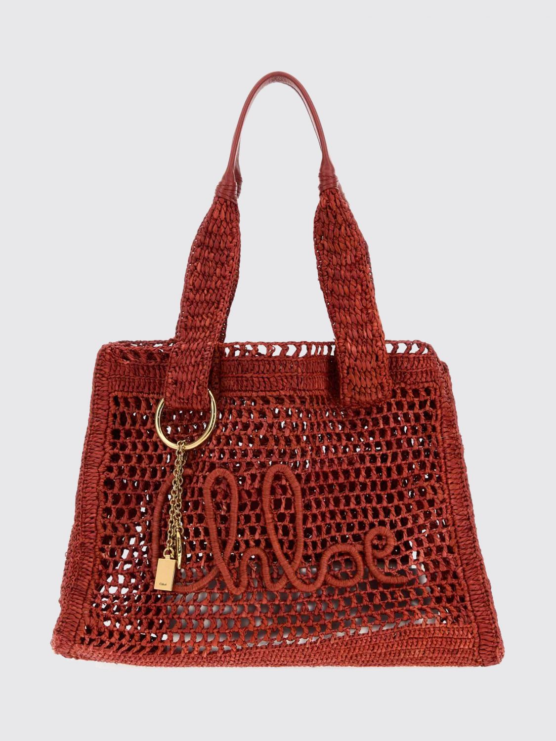 CHLOÉ Summer Banana Crochet Raffia Tote Bag with Embroidered Logo CHLOÉ Summer Banana Crochet Raffia Tote Bag with Embroidered Logo