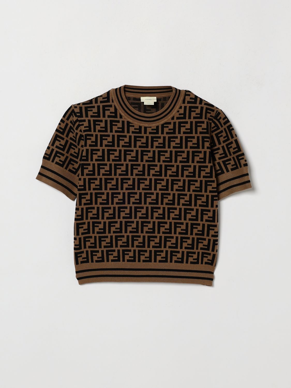 FENDI Jungen-Pullover aus Viskose mit FF-Monogramm-Allover-Print
