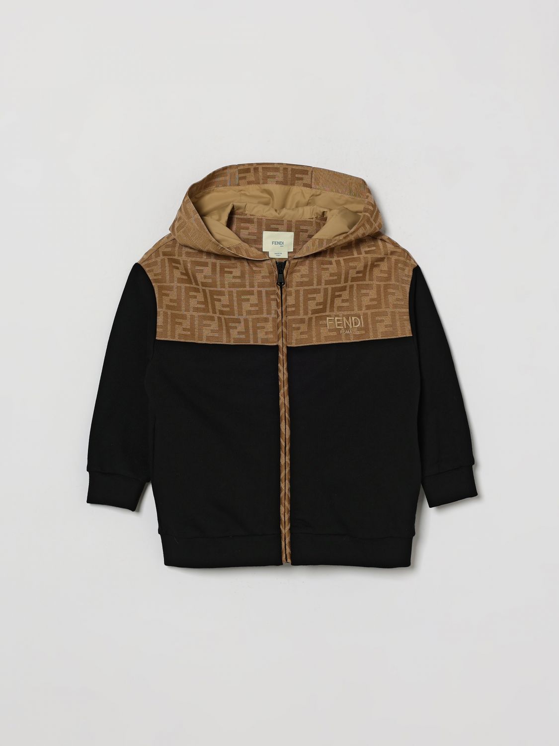 FENDI Jungen-Kapuzen-Sweatshirt aus Jersey mit Reißverschluss und FF-Monogramm