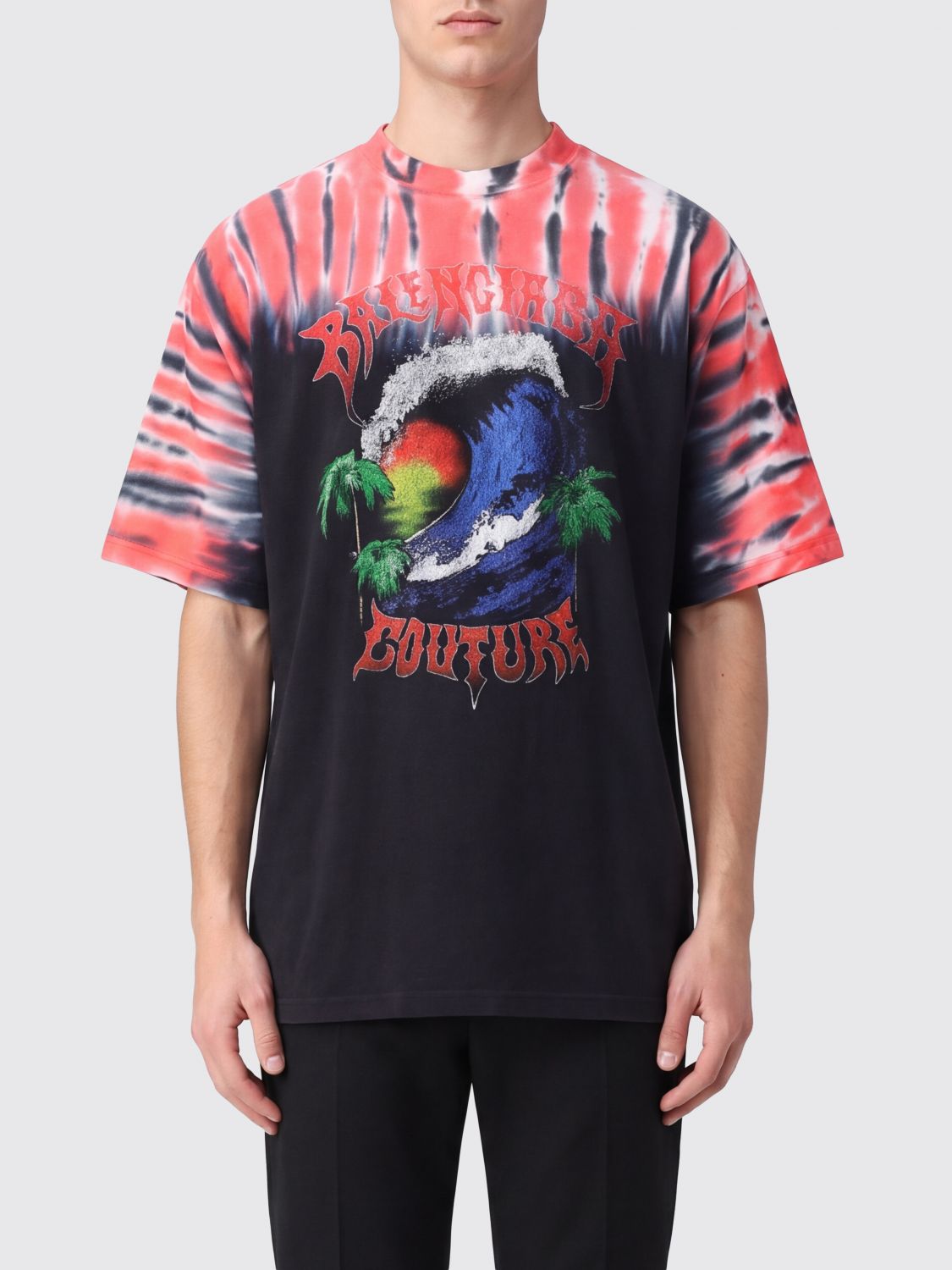BALENCIAGA Baumwoll-T-Shirt mit Grafik-Print und überschnittenen Schultern