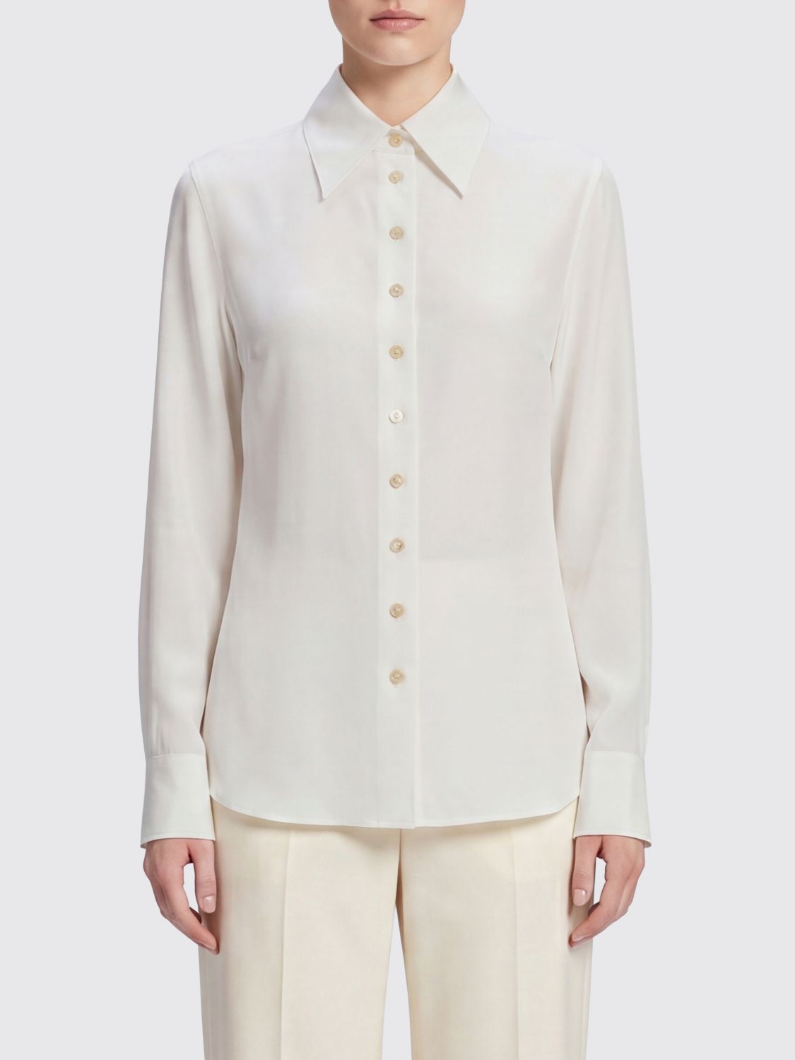 KHAITE Slim-Fit Cotton Shirt with Point Collar and Curved Hem