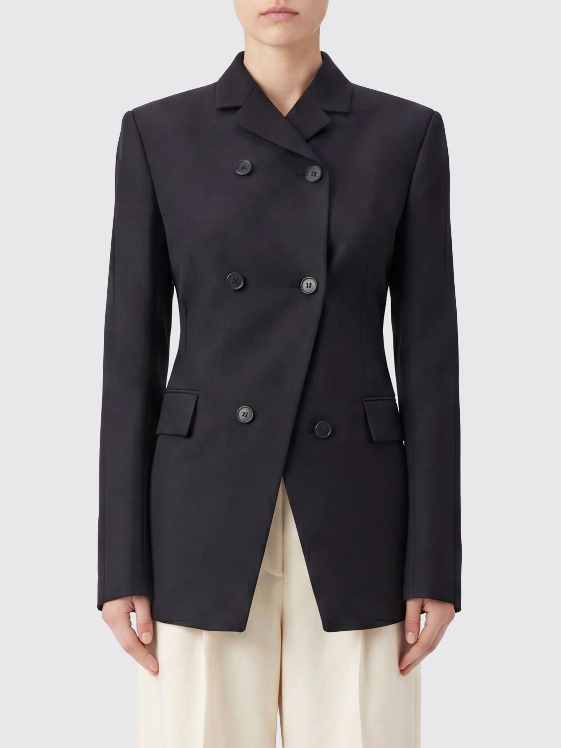 KHAITE Blazer doppiopetto in lana con rever a lancia e tasche a patta