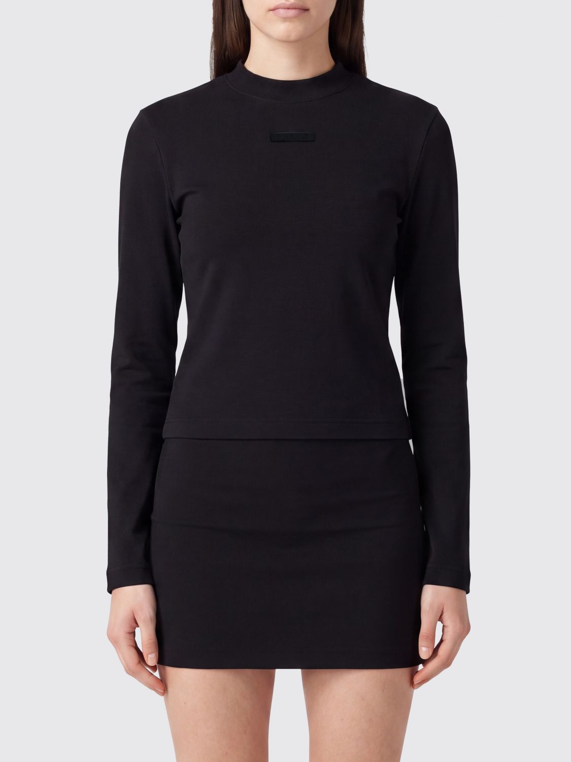 JACQUEMUS Slim Fit Long-Sleeved T-Shirt in Stretch Cotton with Contrast Logo