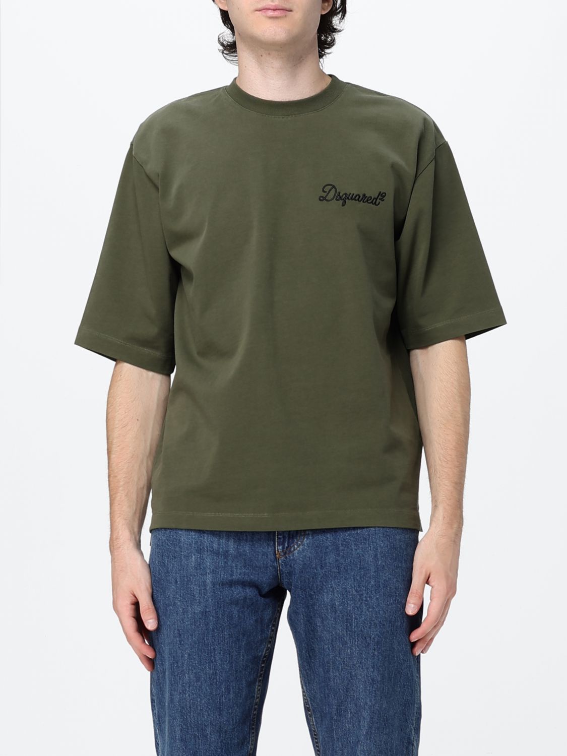 DSQUARED2 Crewneck Cotton T-shirt with Contrasting Front Logo Print