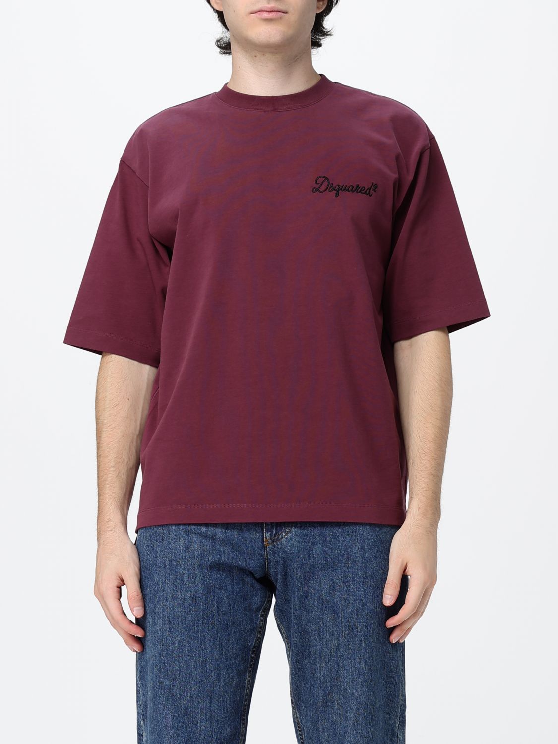 DSQUARED2 Crewneck Cotton T-shirt with Contrasting Front Logo Print