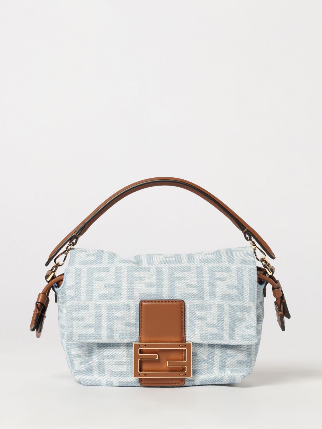 FENDI Mini borsa Mamma Baguette in denim con monogram FF jacquard