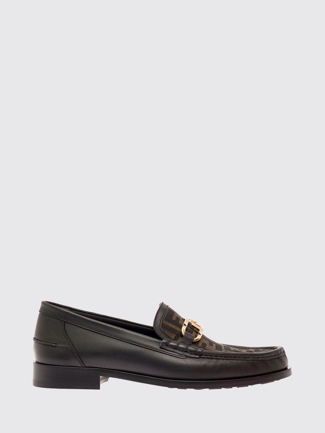 FENDI O'Lock Penny Loafers aus Kalbsleder mit Klemme und FF-Gewebe