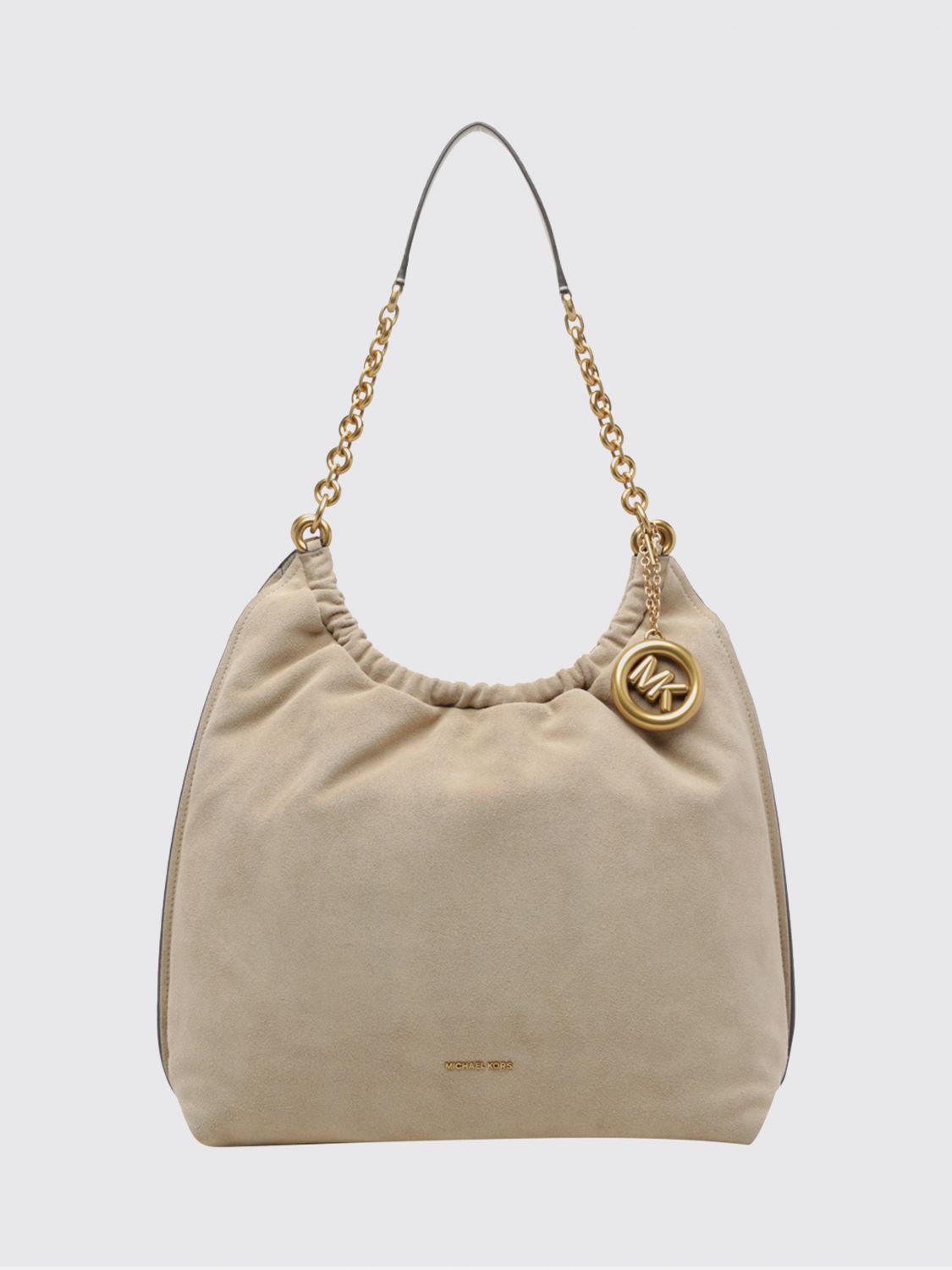 Michael Kors Indie Leather Shoulder Bag with Chain Handle and Logo Charm Michael Kors Indie Leather Shoulder Bag with Chain Handle and Logo Charm
