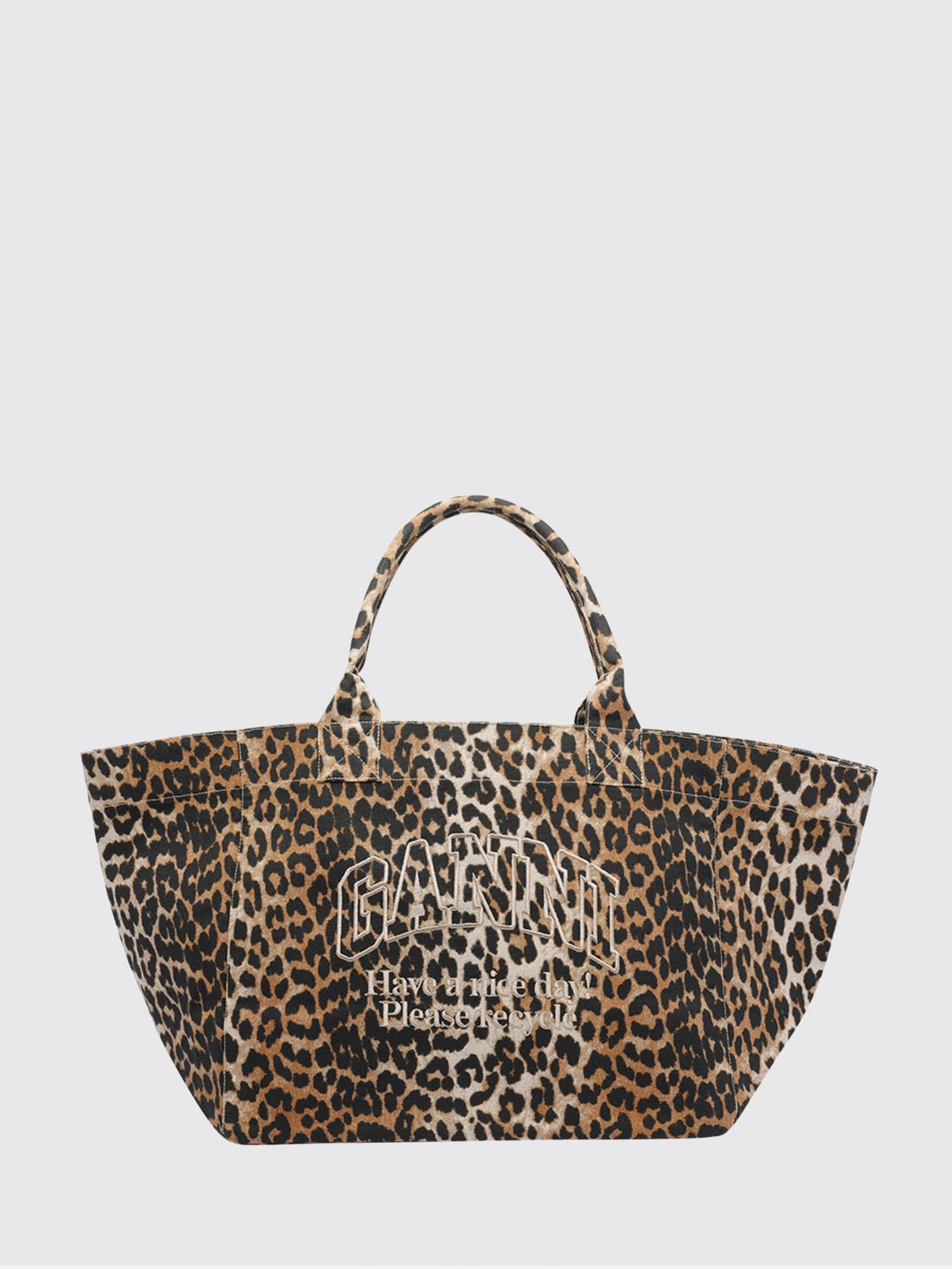 GANNI XXL Tote Bag in Recycled Cotton with Animal Print and Embroidered Logo　GANNI XXL リサイクルコットン トートバッグ アニマルプリントと刺繍ロゴ入り GANNI