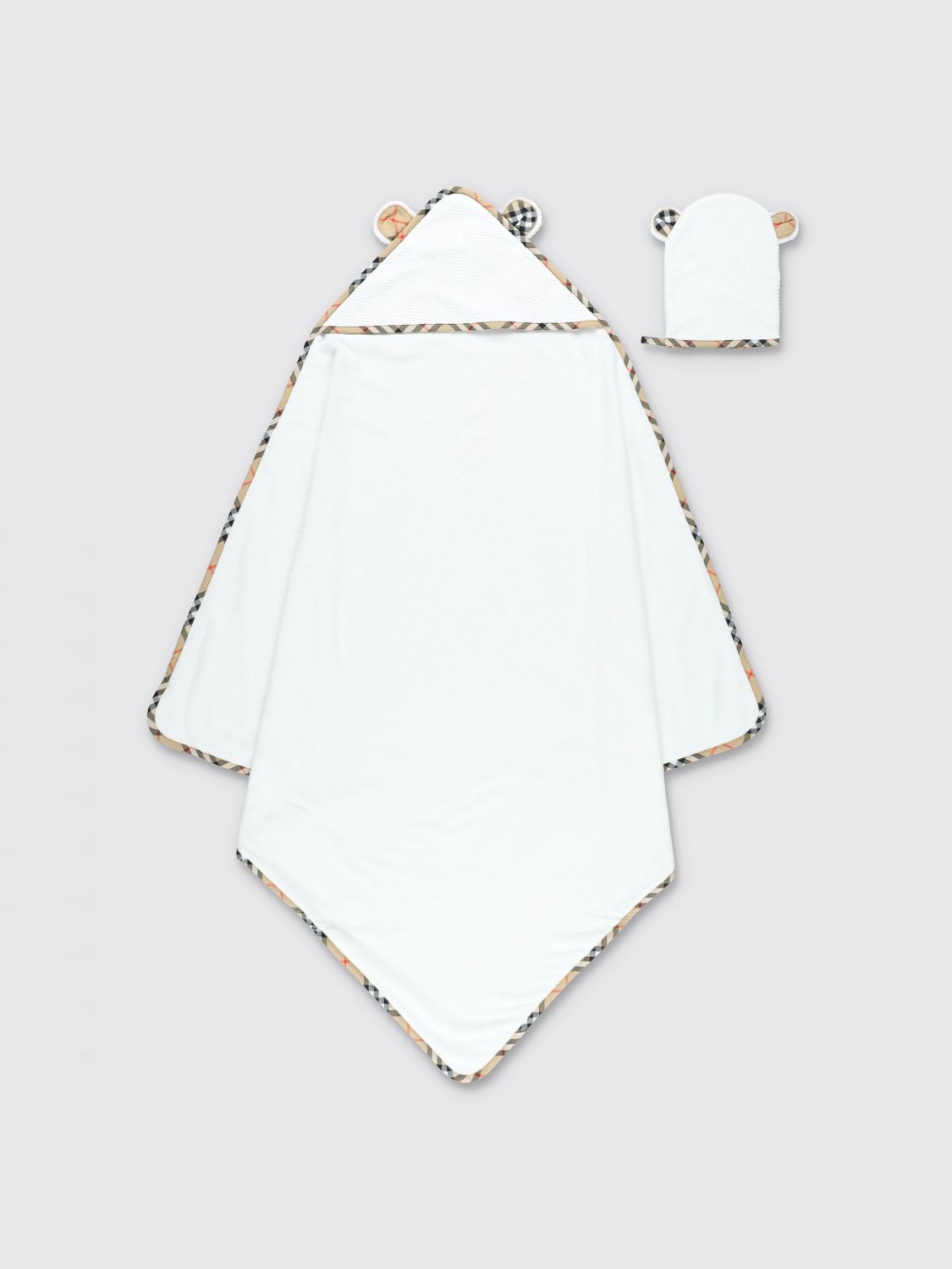 BURBERRY Set da 2 pezzi da neonato con accappatoio con cappuccio e finiture Check