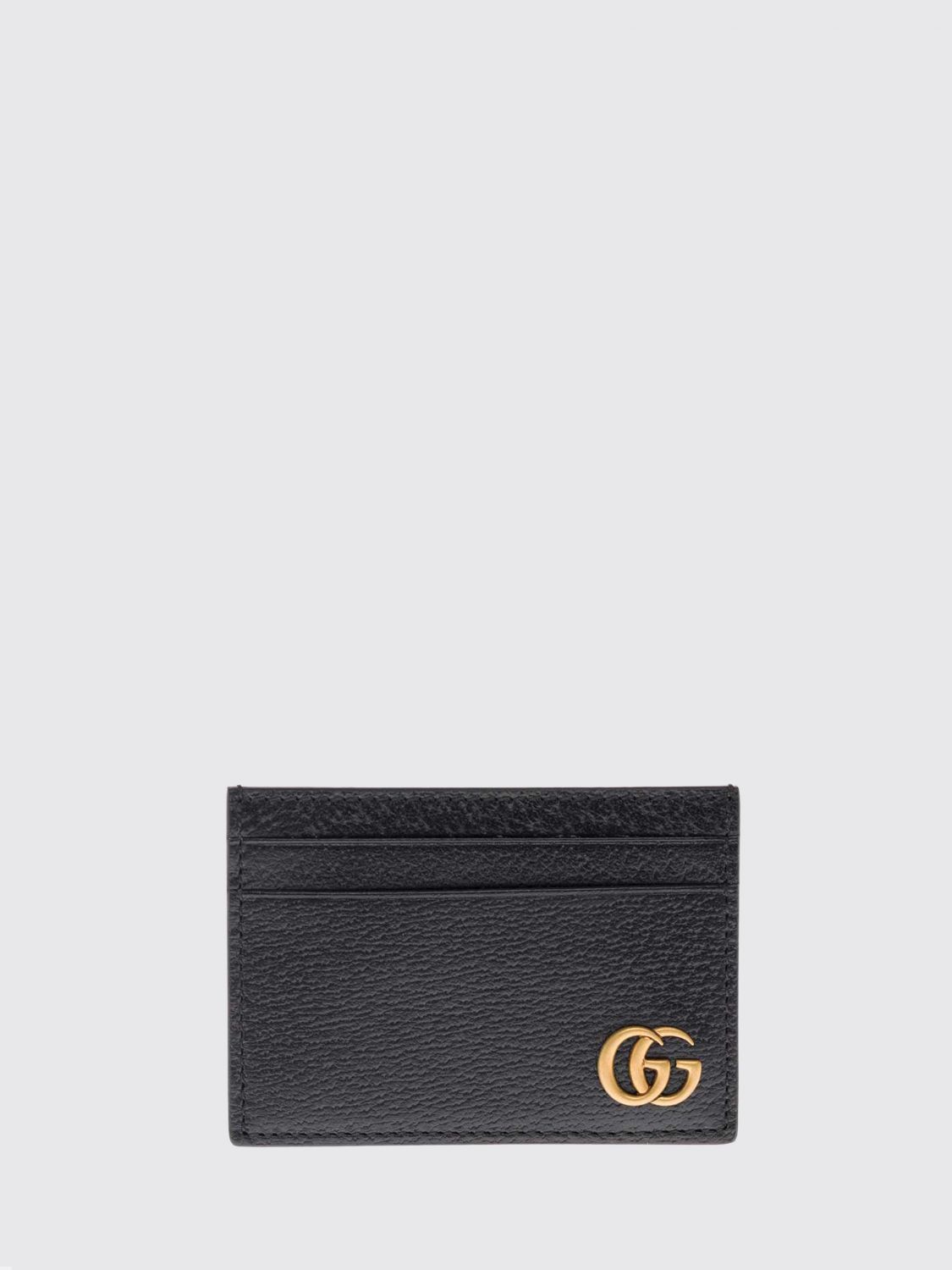 GUCCI GG Marmont Pebbled Leather Card Holder with Double G Logo
