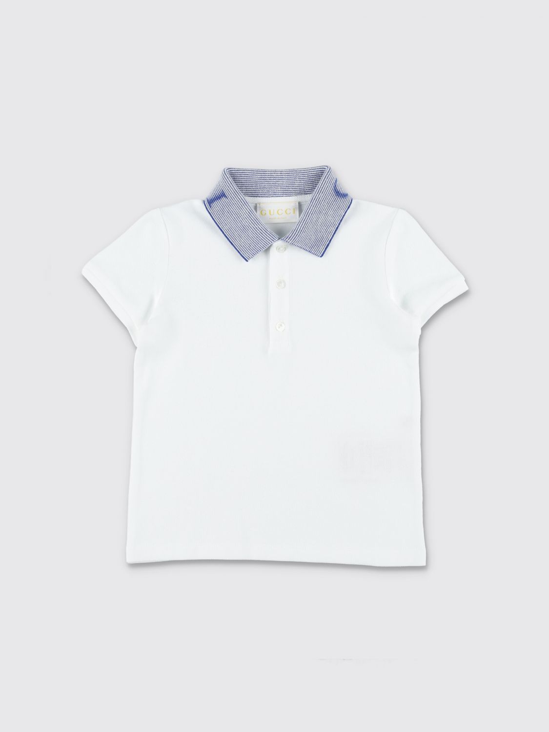 GUCCI Polo da bambino in piquet di cotone stretch con colletto a righe