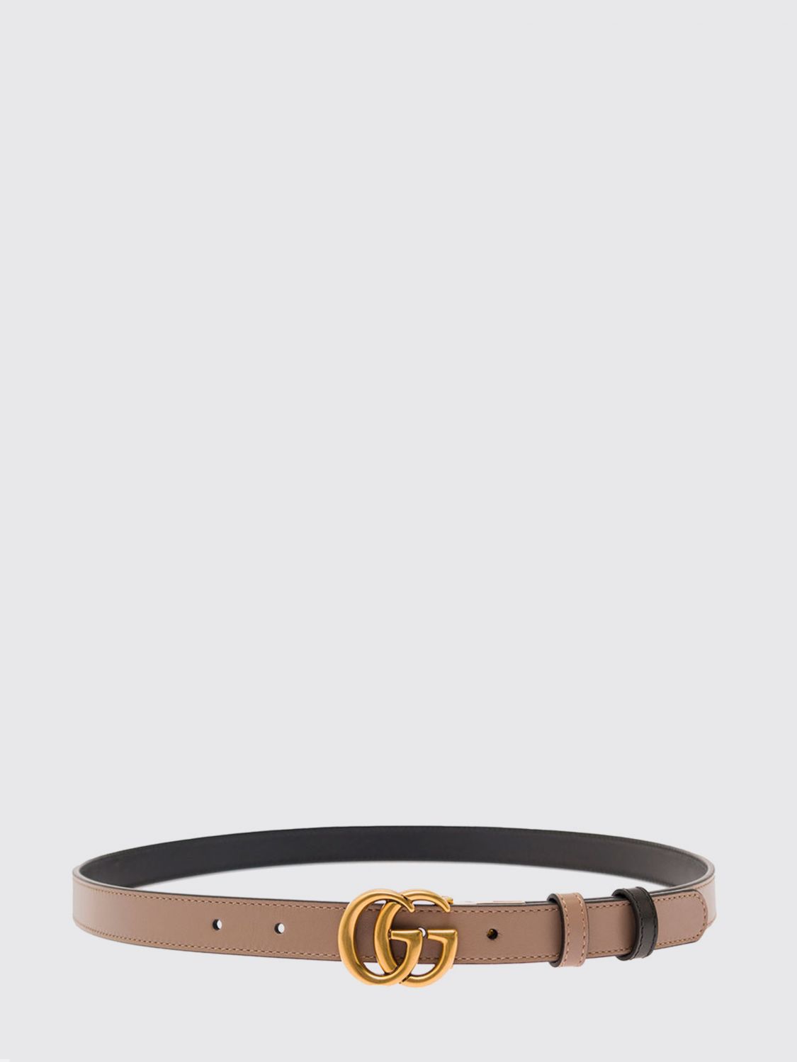 Gucci Gg Marmont Reversible Calfskin Leather Belt With Double G Buckle In Brown