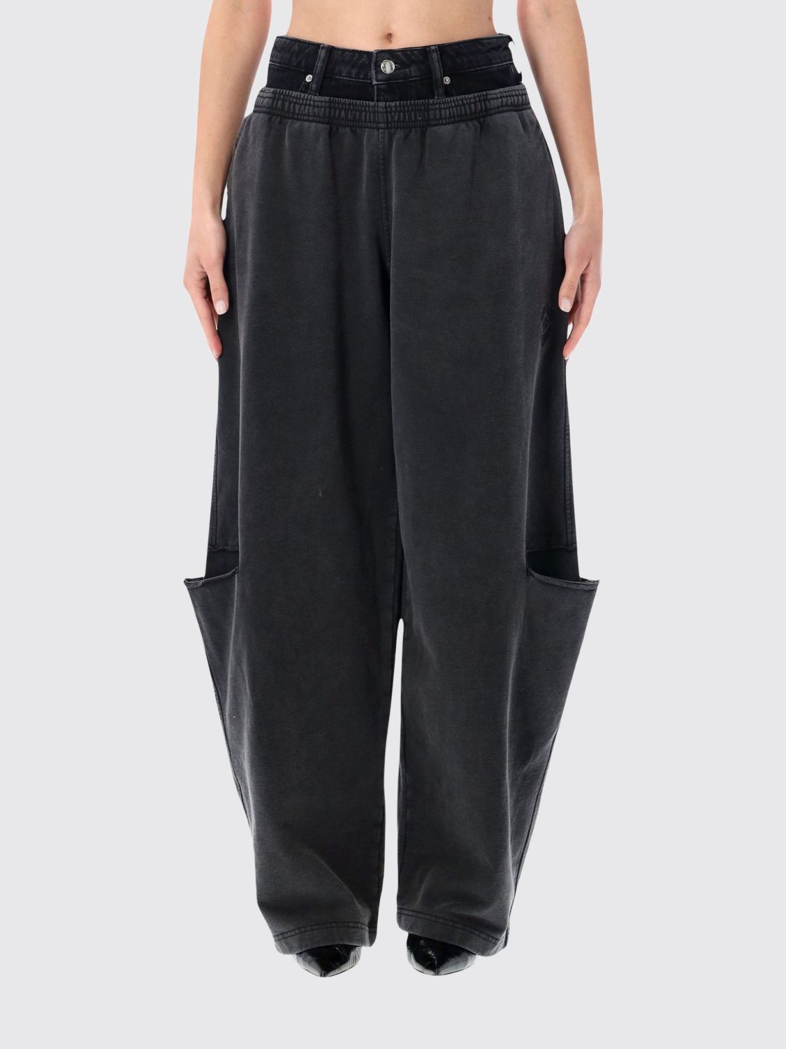 ALEXANDER WANG Pantaloni Prestyled Slashed Sweatpant a gamba larga in cotone