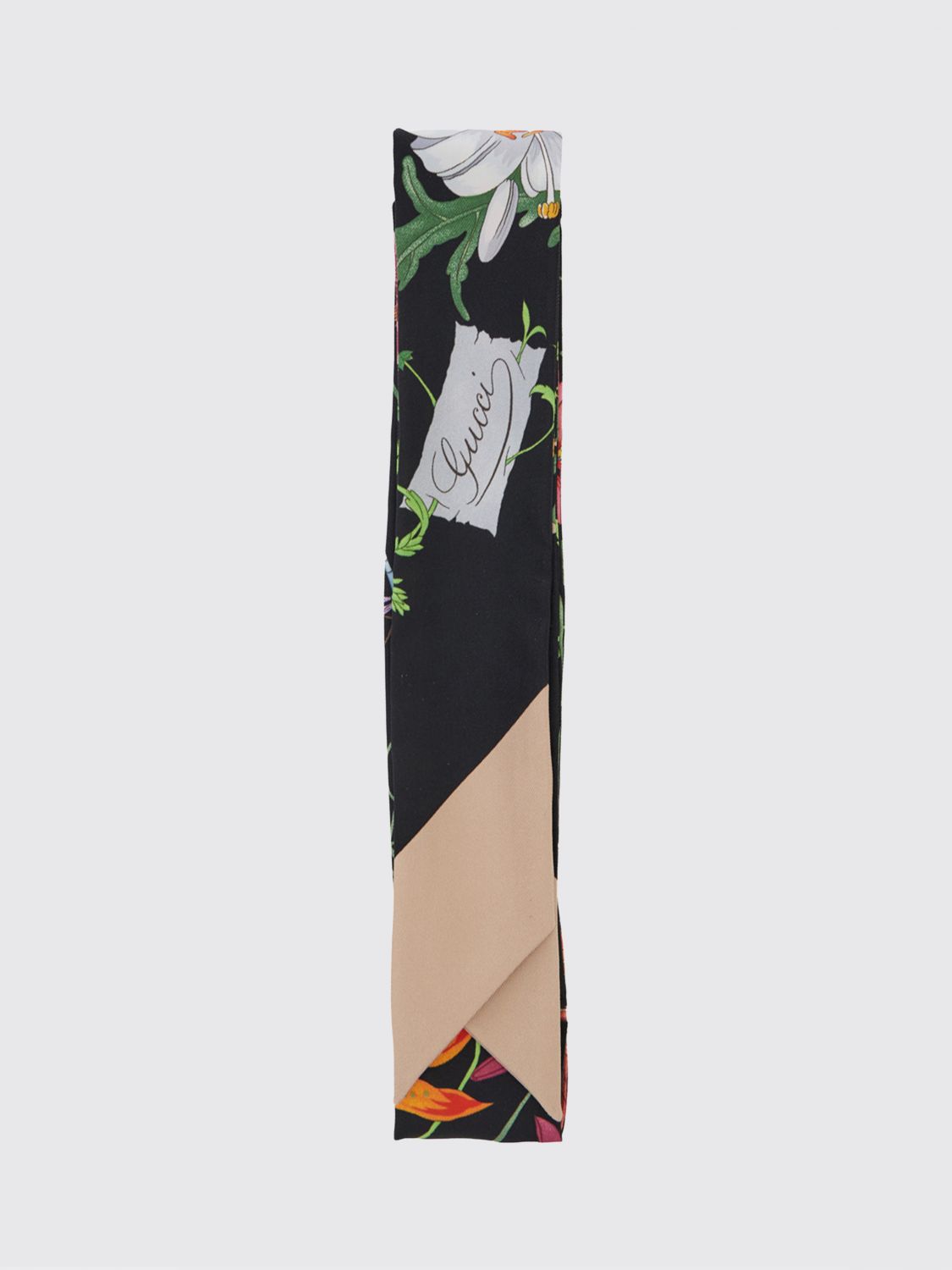 GUCCI Bandeau in seta con stampa floreale e logo