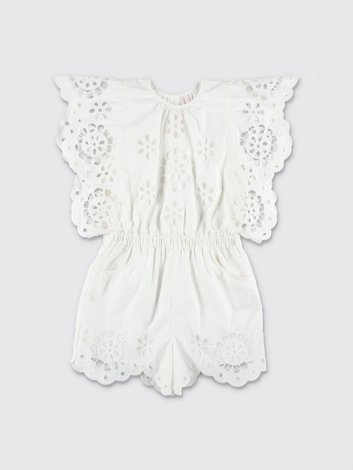 ZIMMERMANN Playsuit da bambina in pizzo sangallo con vita elasticizzata