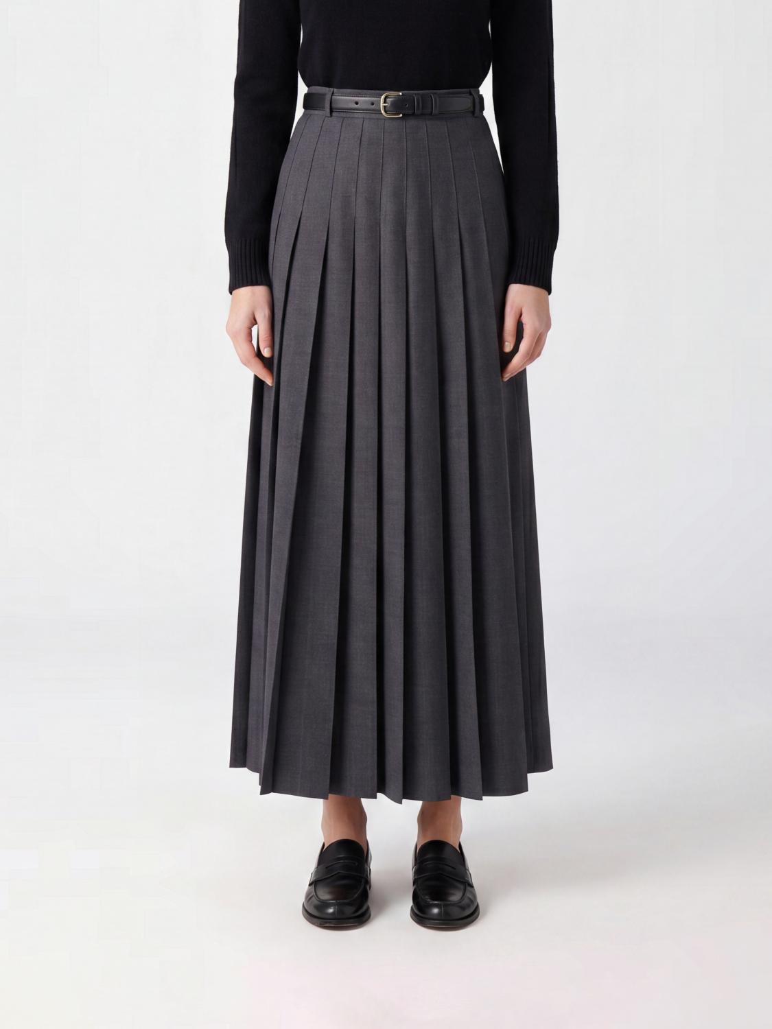 SELF-PORTRAIT High-Waisted Pleated Wool-Blend Midi Skirt with Belt
