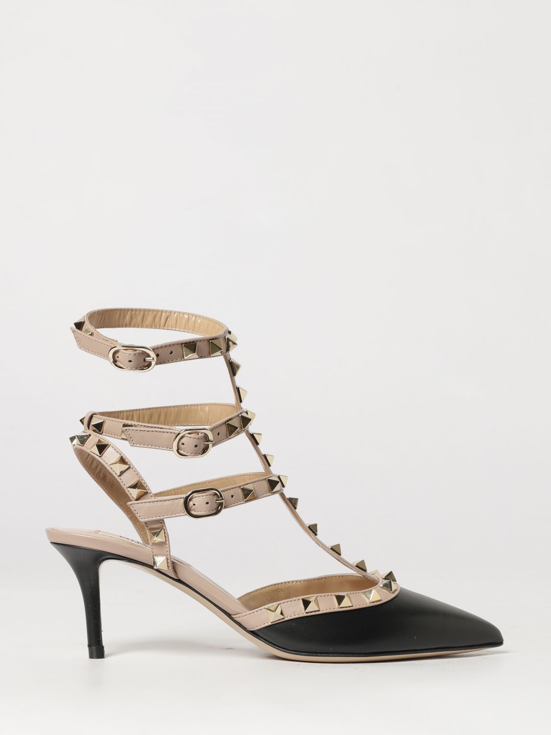VALENTINO GARAVANI Rockstud Leather Slingback Pumps with Studs and Mid Stiletto Heel