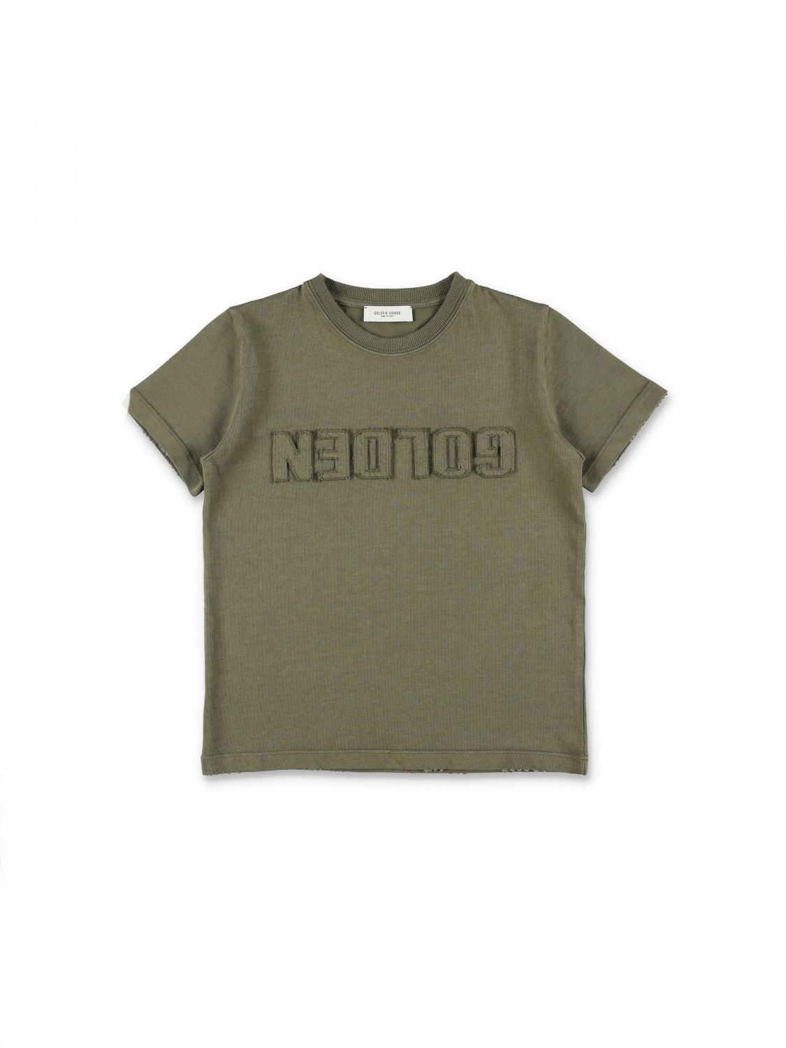GOLDEN GOOSE T-shirt da bambino in cotone con logo tono su tono a maniche corte