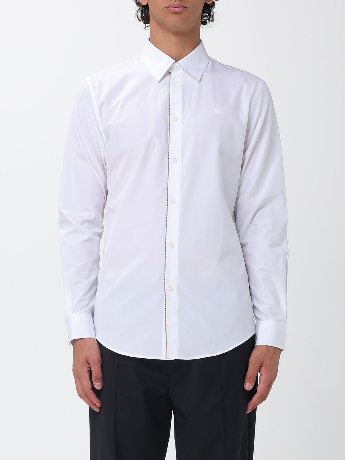 BURBERRY Slim Fit Cotton Poplin Shirt with Tone-on-Tone EKD Logo