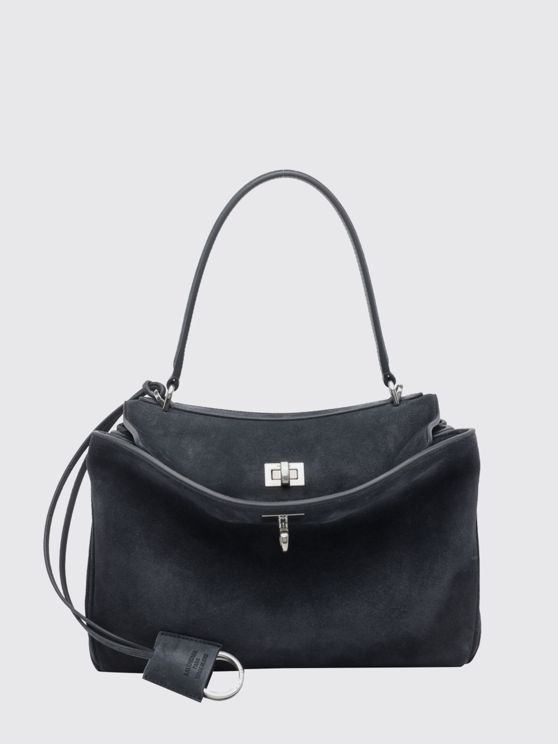 BALENCIAGA Rodeo Small Suede Calfskin Handbag with Charm and Turn-Lock Closure BALENCIAGA Rodeo Small Suede Calfskin Handbag with Charm and Turn-Lock Closure