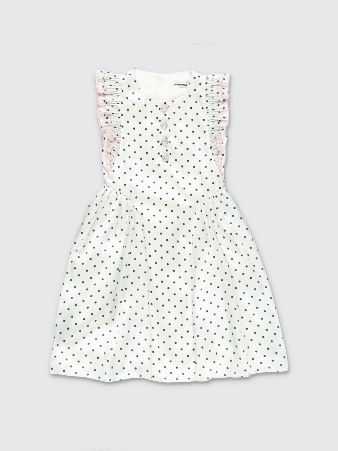 SELF-PORTRAIT Girl's Polka-Dot Satin Ceremony Dress with Jewel Buttons