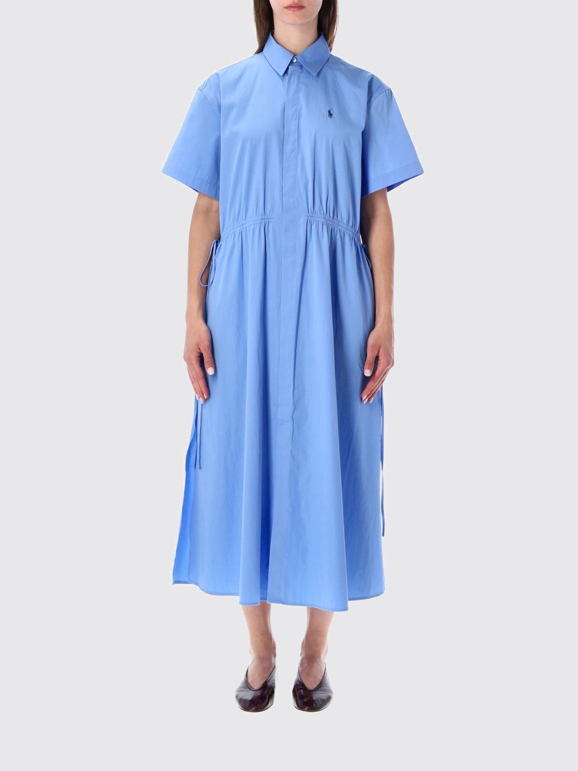 POLO RALPH LAUREN Embroidered Logo Cotton Midi Shirtdress