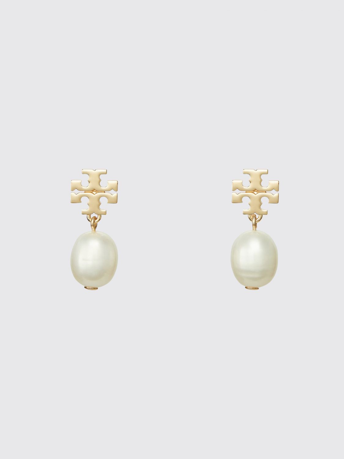 TORY BURCH Moondance Pearl Drop Earrings in Gold-Plated Brass with Double T Logo　TORY BURCH ムーンダンス パール ドロップ イヤリング ダブル T ロゴ付き ゴールドメッキ真鍮 TORY