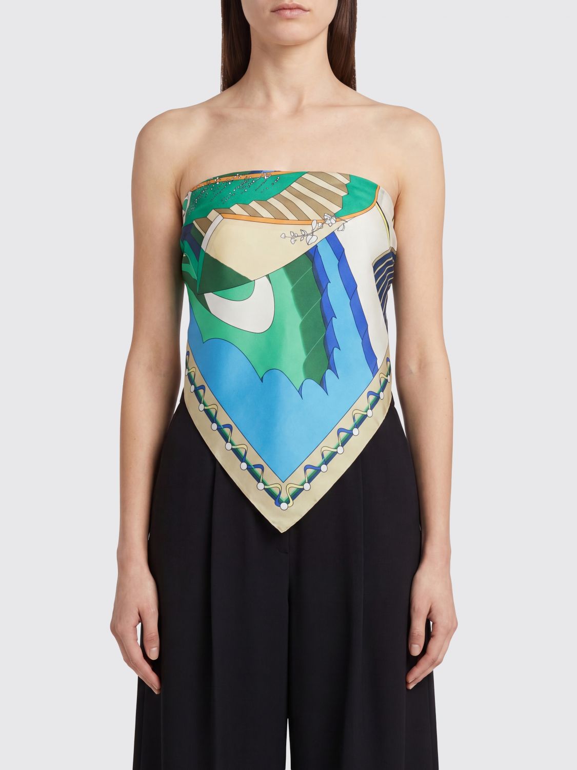 TORY BURCH Slim Fit Off-the-Shoulder Top in Pure Silk with Abstract Print　TORY BURCH スリムフィット オフショルダー トップ ピュアシルク アブストラクトプリント TORY