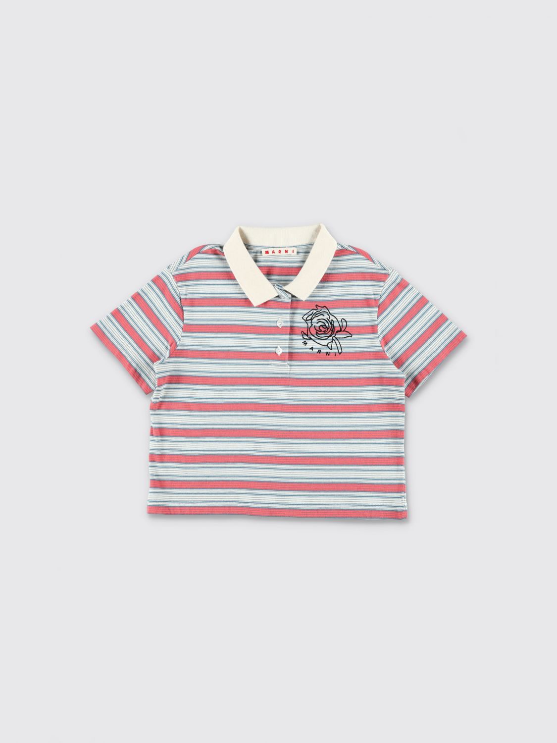 MARNI Boy's Bicolor Striped Cotton Polo Shirt with Contrast Logo　MARNI ボーイズ バイカラー ストライプ コットン ポロシャツ コントラストロゴ付き MARNI