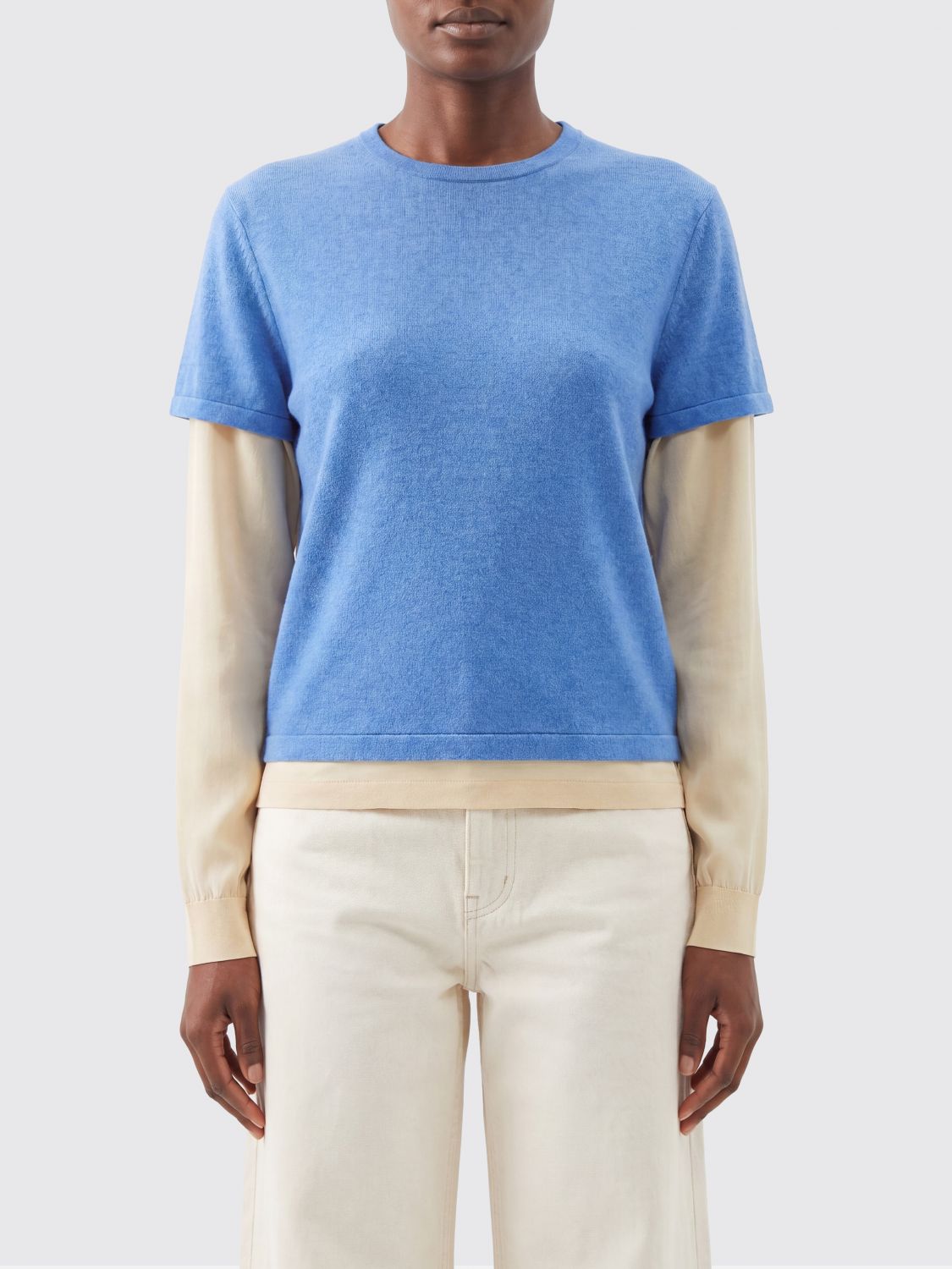 GUEST IN RESIDENCE T-shirt a maniche lunghe in cotone e cashmere bicolor