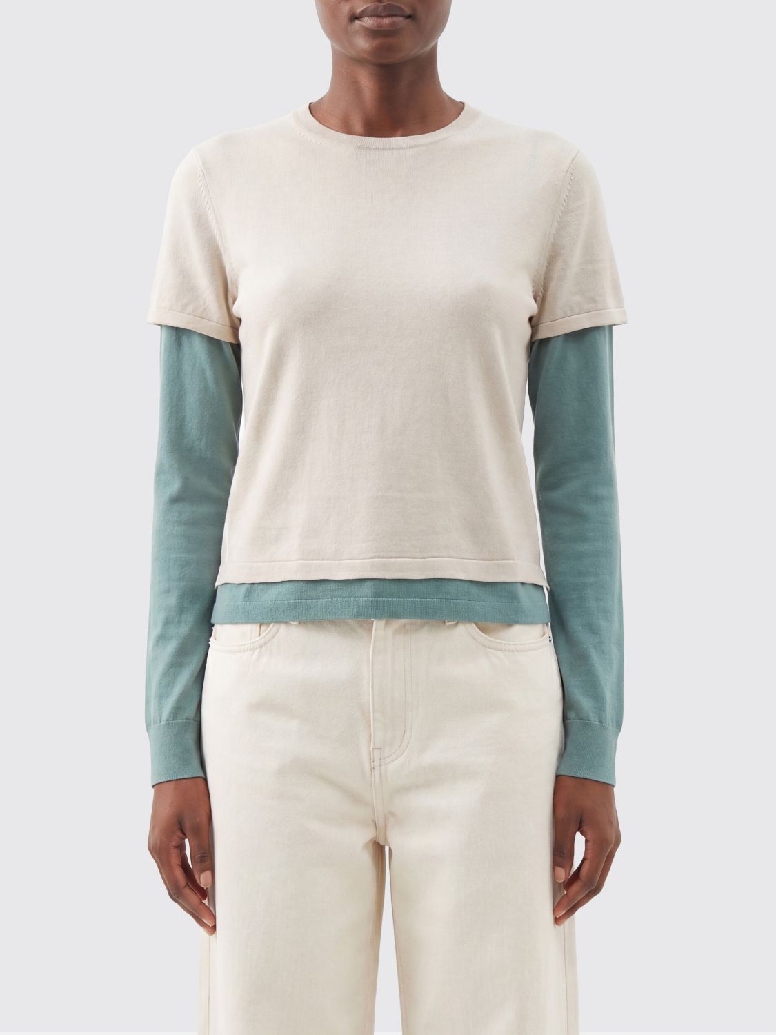 GUEST IN RESIDENCE T-shirt a maniche lunghe in cotone e cashmere bicolor