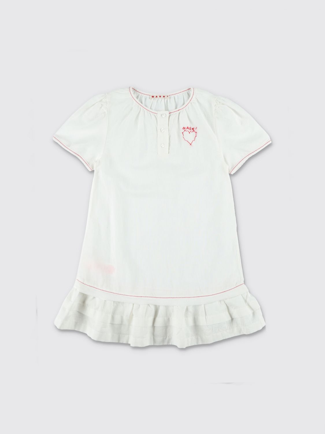 MARNI Girl's Flared Cotton and Linen Blend Dress with Contrast Logo　MARNI ガールズ フレア コットン＆リネン ブレンド ドレス コントラストロゴ付き MARNI