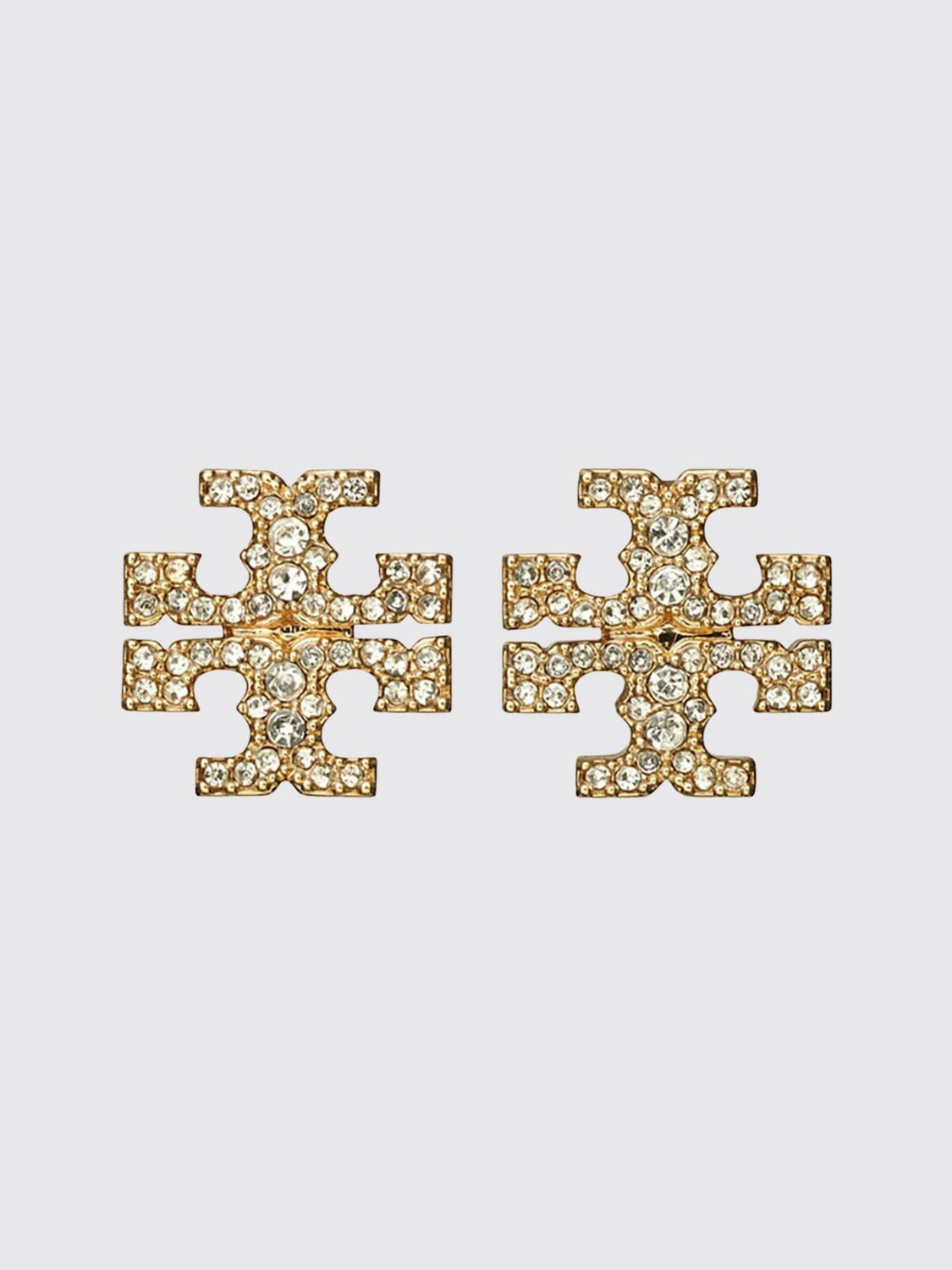 TORY BURCH Icon Pavé Crystal Stud Earrings in Brass with Double T Logo　TORY BURCH アイコン パヴェ クリスタル スタッド ピアス (ブラス) ダブル T ロゴ付き TORY