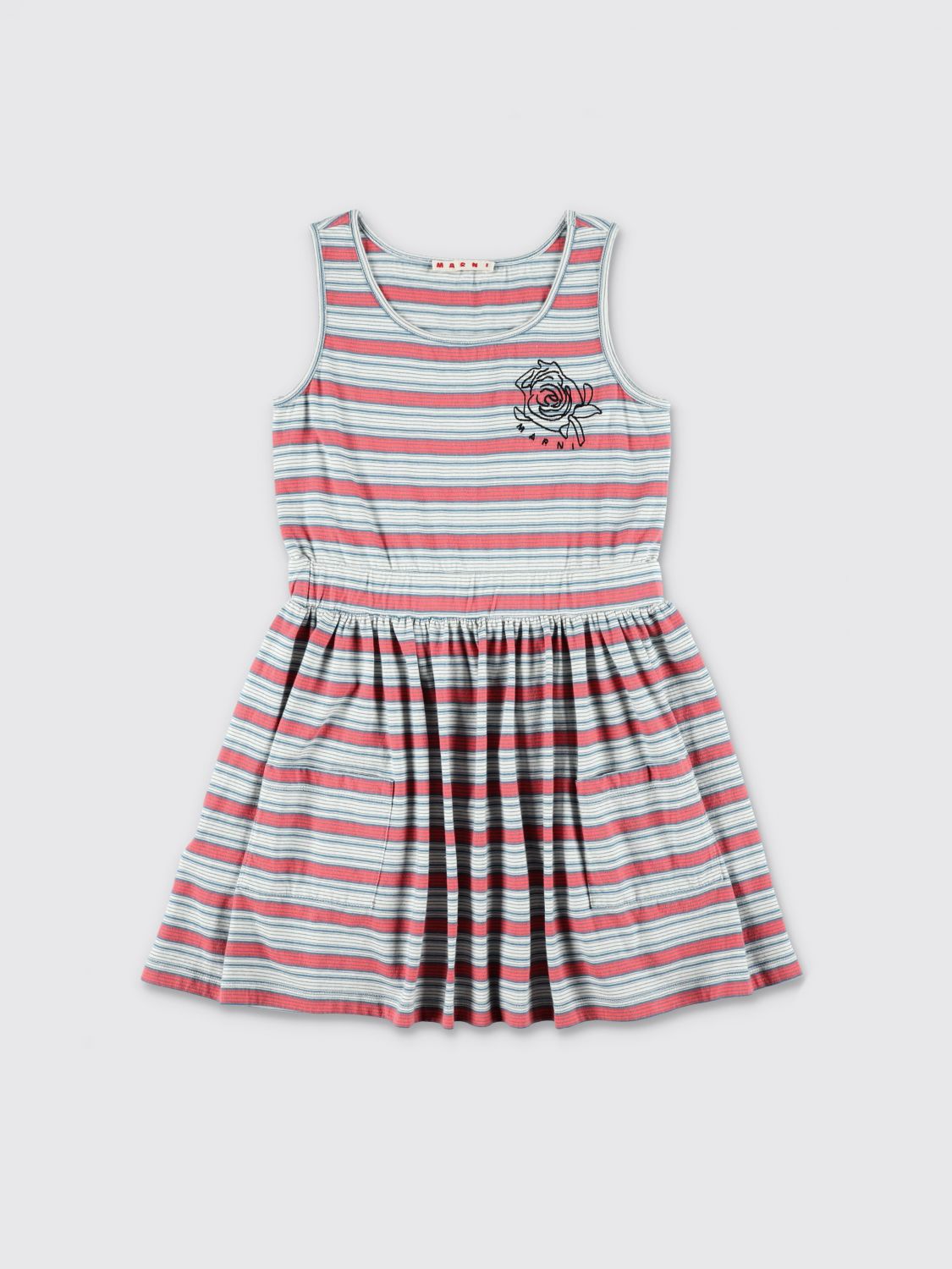 MARNI Girl's Striped Cotton Off-The-Shoulder Flared Dress　MARNI ガールズ ストライプ コットン オフショルダー フレアドレス MARNI