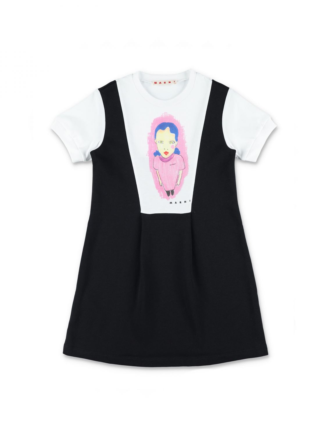 MARNI Girl's Flared Cotton Dress with Graphic Print and Embroidery　MARNI ガールズ フレア コットン ドレス グラフィック プリントと刺繍 MARNI