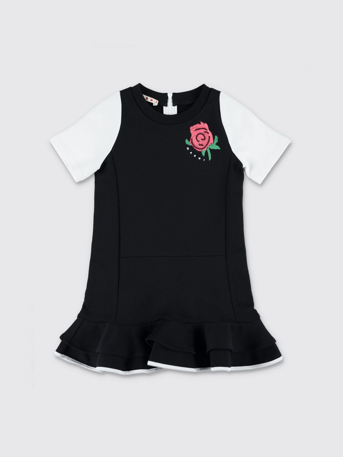 MARNI Girl's Flared Cotton Dress with Embroidery and Rear Zip Closure　MARNI ガールズ フレア コットン ドレス 刺繍と後ろファスナー開閉 MARNI