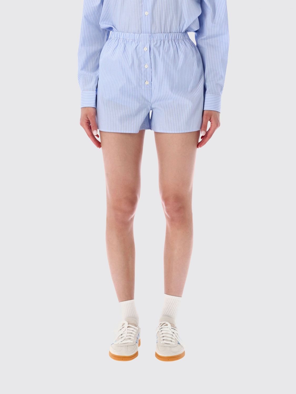 SPORTY & RICH Contrast Logo Cotton Jogging Shorts