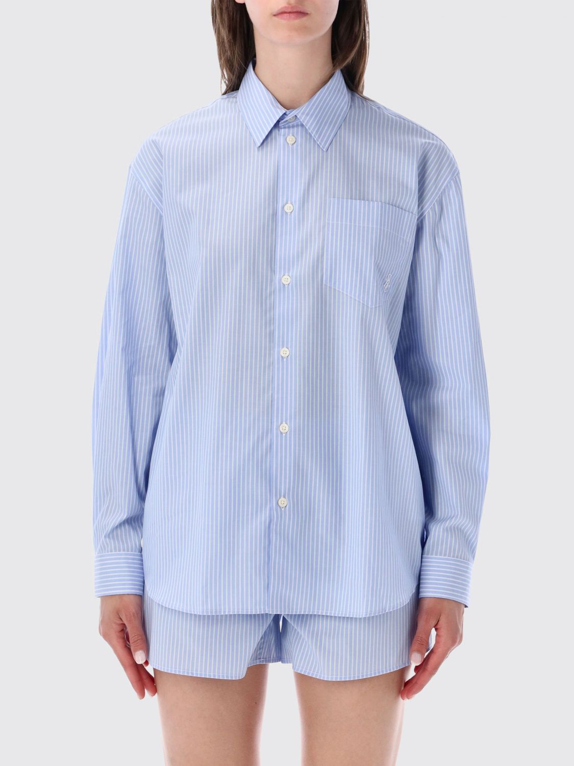 SPORTY & RICH Striped Cotton Shirt with Embroidered Logo
